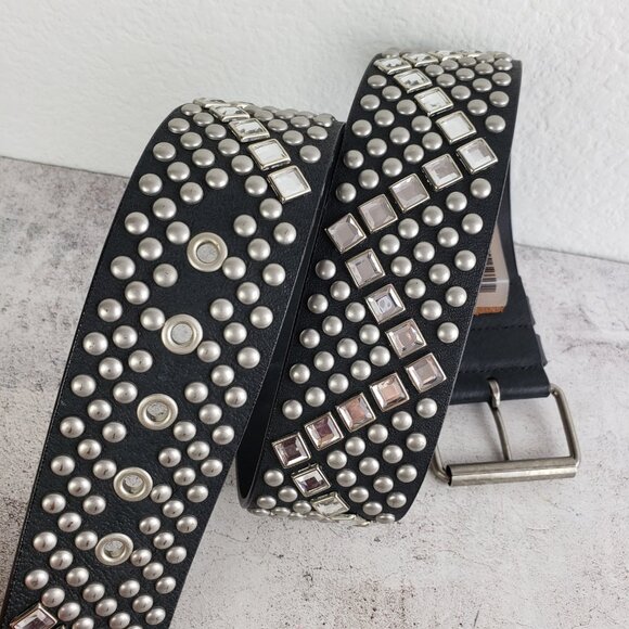 NWOT Vine & Thistle Genuine Leather Wide Belt Embellished Studded Crystals sz S main image 12
